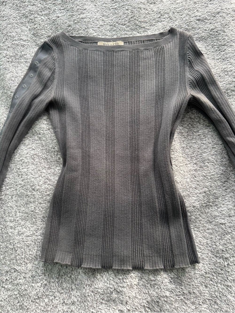 RW&CO Charcoal Ribbed Fitted Long Sleeve Top